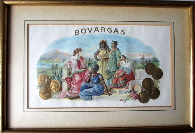 Bovargas, cigar box art, stone lithograph with hand stippling. c1900.