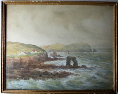 A Coastal Scene, Thurleston Rock, South Devon, watercolour and gouache, sig