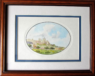 Mdina, watercolour on card, signed A.M. Galea, Malta, 1989.
