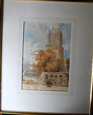 Nero's Tower, Rome, watercolour on paper, signed Leitch (W.L. Leitch) c1854