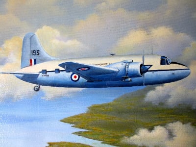 Vickers Valetta, military twin engine transport, oil on canvas, signed John