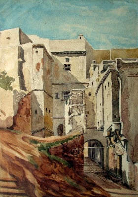 Rue de la Gazelle, Alger, signed Jar. 18. Watercolour on paper. 1918.