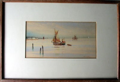 Fishing Boats off the English Coast, watercolour on paper, signed Avondale,