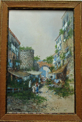 Old Street Scene in Naples, signed Y. Gianni, Neapolitan School, c1900.