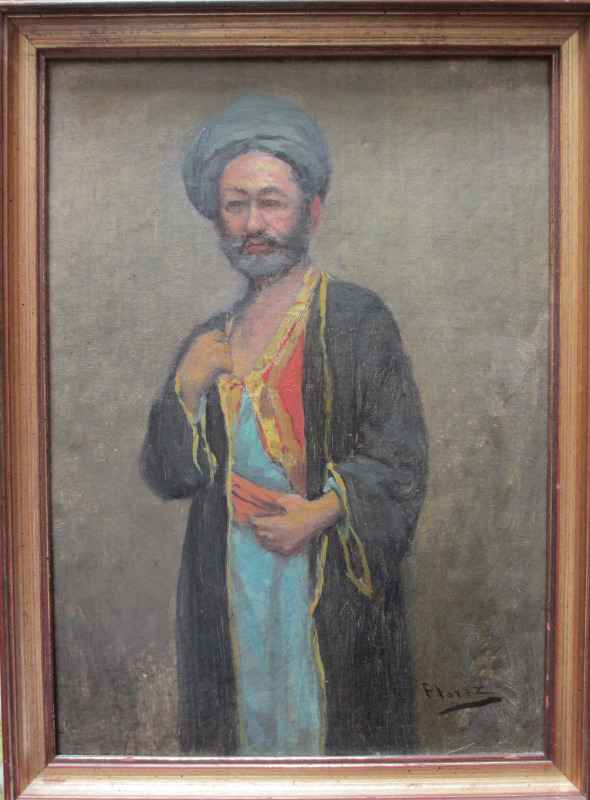 Portrait of a Middle Eastern Man in Robes, oil on board,  signed Florez. c1900.