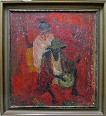 African Rhythm, oil on canvas, signed Kitty Burns, (19)51.