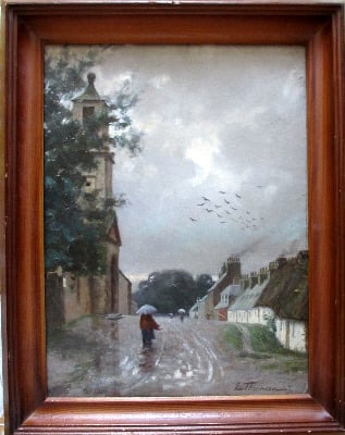 Dailly Village, South Ayrshire, oil on board, signed L. Thomson, 87.