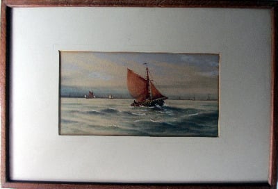 Fishing Boats off the English Coast, watercolour on paper, signed Avondale