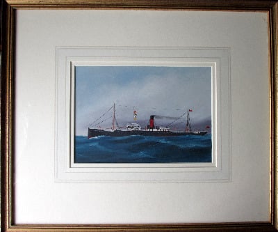 ss Penrith Castle, James Chambers & Co., Liverpool, arriving at port. Unsig