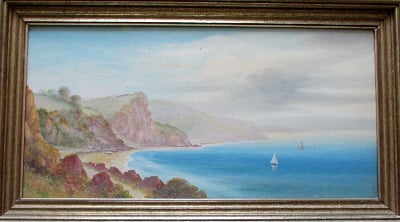 Oddicombe Bay near Torquay, South Devon, gouache on paper, signed Garman Mo