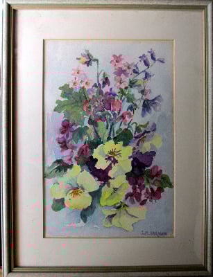 Still-life study of English flowers, watercolour on paper, signed G.M. Harm
