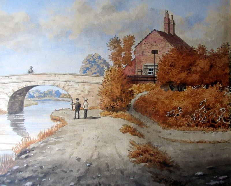 The Old Bridge, Lady Bay, Nottingham, watercolour, pen and ink on paper, signed Wm. Fred Austin, c1870.