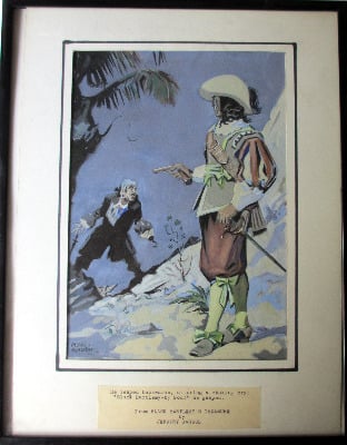 Illustration for Black Bartlemy's Treasure (Jeffery Farnol), gouache on boa