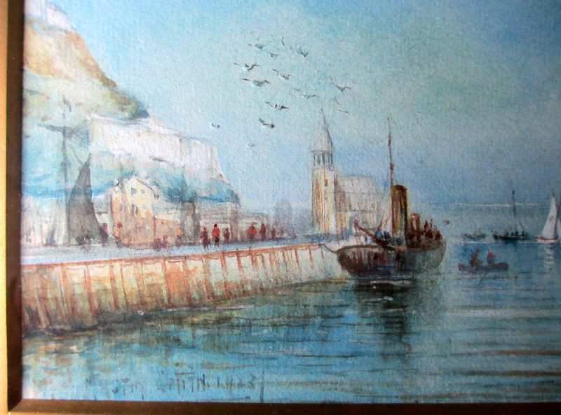 The Harbour, Scarborough, watercolour on paper, signed Austin Smith