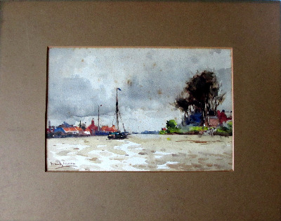On the Trent near Gainsborough, watercolour on paper, signed Frank Mason, c