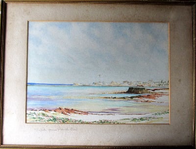 Tripoli from the Beach Club, watercolour on paper, signed R. (?) Hunt, c192