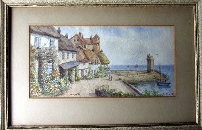 Lynmouth, watercolour on paper, signed W. Sands (aka T.H. Victor). c1950.