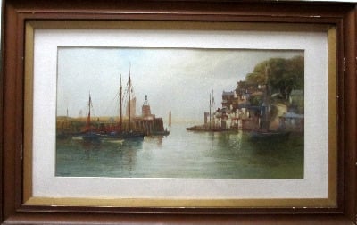 Brixham Harbour, watercolour on paper, signed J. Shapland. c1890.