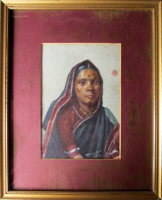 Indian Woman, portrait study, watercolour, signed G.G. Kanetkar, 29/8/18.