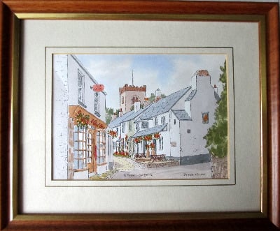 Stoke Gabriel, South Devon, watercolour, pen and ink, signed Peter Hunt, c1