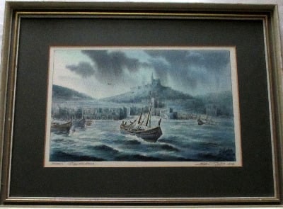 Mgarr, Gozo, Harbour, watercolour on paper, signed Ed. Galea, Malta, 1978.