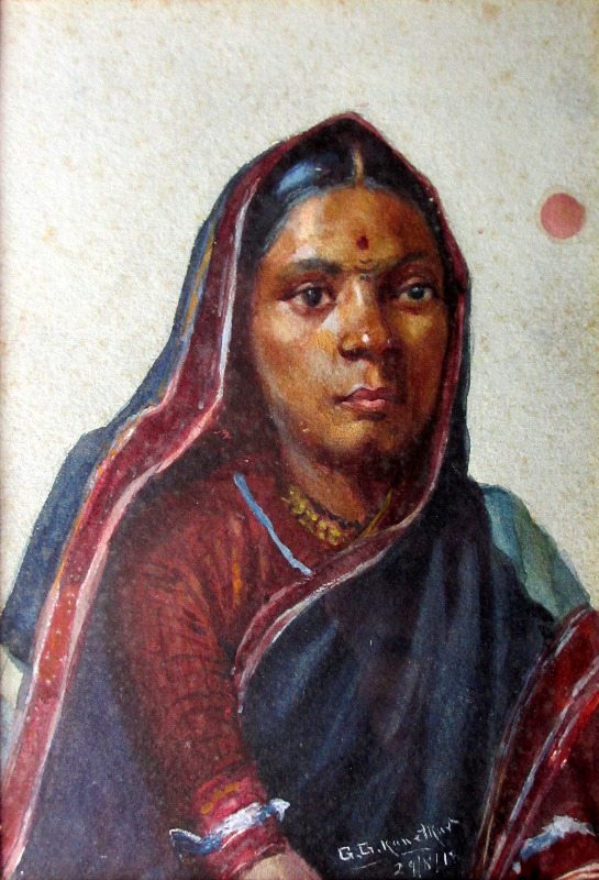 Indian Woman, portrait study, watercolour, signed G.G. Kanetkar, 29/8/18.