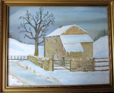 A Winter Landscape, oil on board, signed WK. (20th C British School). c1980