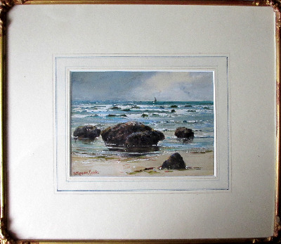 On the Shore at Whitby, gouache on paper, signed H. Moxon Cook, 1909.