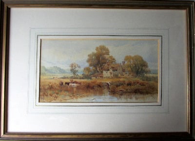 A pair of landscape pastoral scenes, watercolours on paper, signed monogram