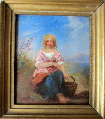 Portrait of a Peasant Girl, oil on board, 19th C Continental School. Unsign