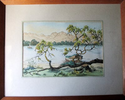 Lakeside View, watercolour on paper, signed Clarice L. Kay. c1950.