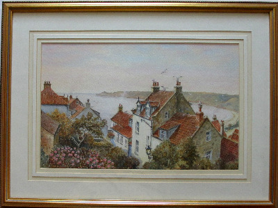 Runswick Bay, North Yorkshire, watercolour on paper, Sam Burden. c1985.