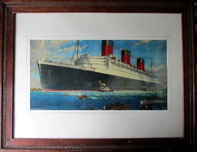 RMS Queen Mary, 1934. From the original watercolour signed William McDowell