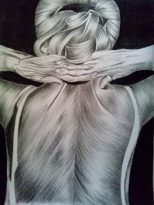 Contemplation, pencil (charcoal, graphite) drawing on paper, signed N. Mori
