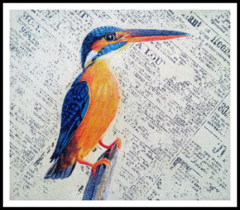Kingfisher Bird, egg tempera on paper, Nikunj Mory Artistic Team, 2014.  SOLD by artist.