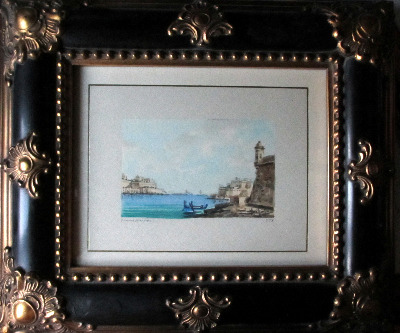 Grand Harbour, Valletta, watercolour on paper, signed Jos. Galea 1978. Fram