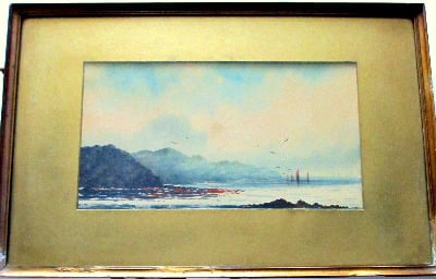 Fishing Boats off Combe Martin, North Devon, watercolour on paper, signed A