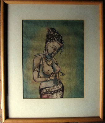 Sorrow, woodblock on silk. India. c1970.