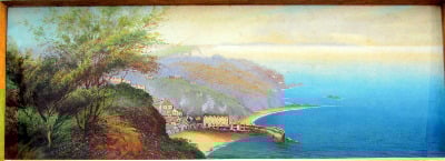 Clovelly, North Devon, gouache on paper, signed Roland Stead. c1920.