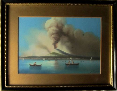 A pair of 19th C Neapolitan School Views of Bay of Naples, gouache on paper