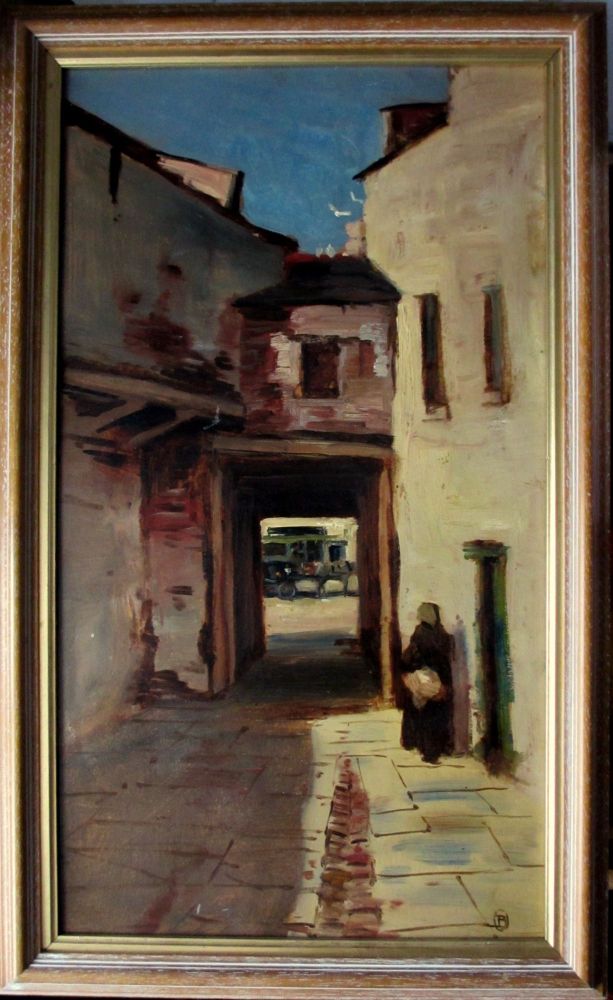 Waiting Horse and Carriage, oil on board, signed B. c1980.