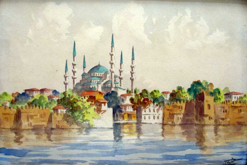 Sultan Ahmet Camii, Blue Mosque, Istanbul, watercolour 
