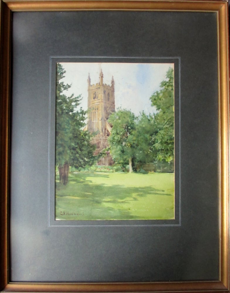 The Church at Cirencester, watercolour, signed G.F. Nicholls. c1920.