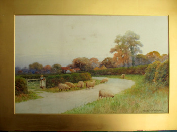 Near Sudbury Suffolk, watercolour, signed George Oyston 1906. Unframed.