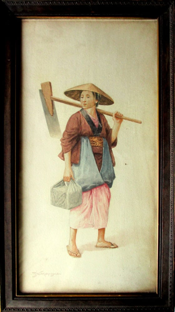 Female Farm Labourer, watercolour, signed T. Nakayama. c1930.