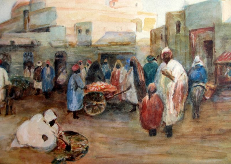 Tunis, Market Scene, watercolour and gouache, R.G.T. Kelly. c1900. Detail.