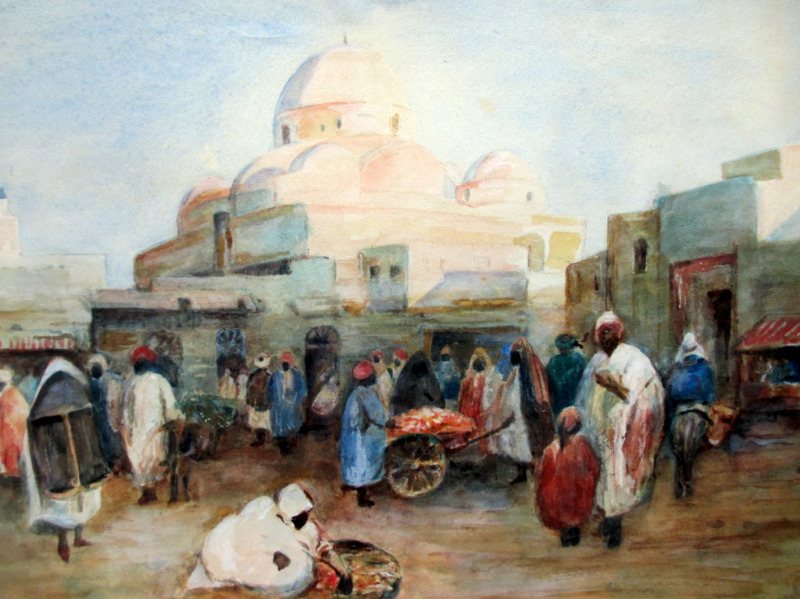 Tunis, Market Scene, watercolour and gouache, R.G.T. Kelly. c1900. Detail.