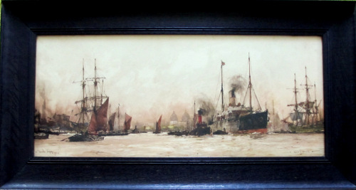 Above Greenwich, chromolithograph of watercolour signed Charles Dixon 1909.