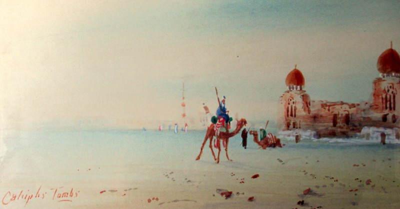 Caliiphs Tombs, watercolour, signed H. Linton. c1900. Detail.