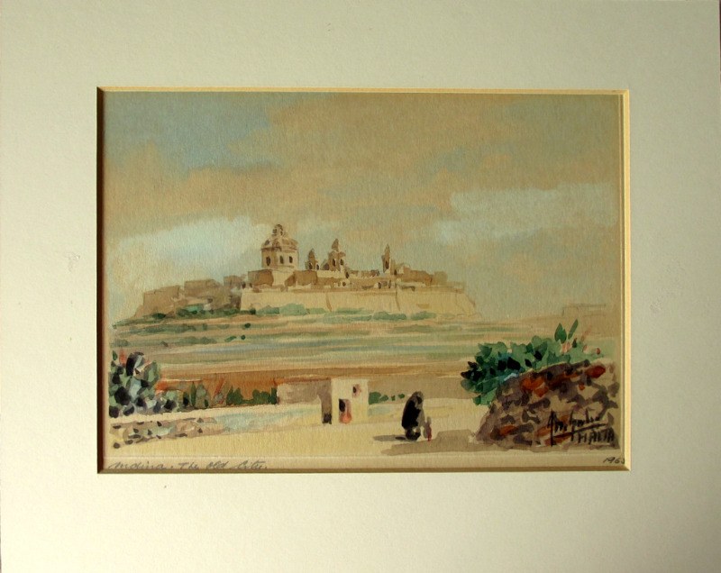 Mdina. The Old City, watercolour on card, signed Jos. Galea Malta 1965 ...